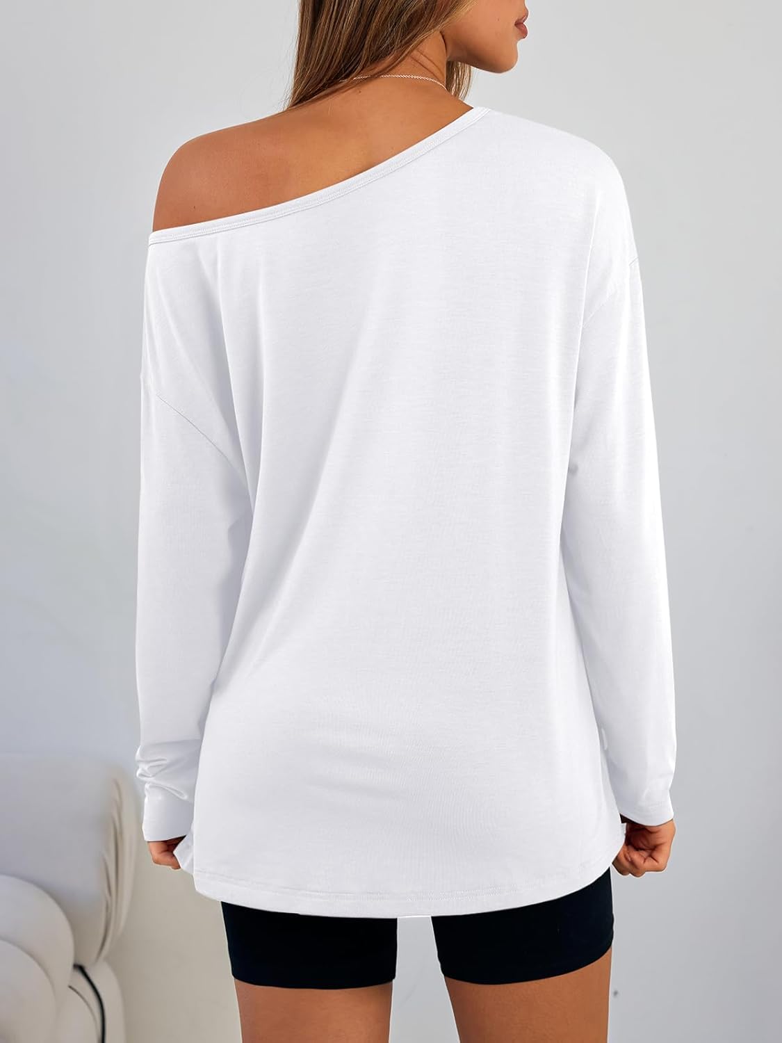 Trendy Queen Womens Off The Shoulder Tops Oversized Tshirts Long Sleeve 2026 Casual Basic Tees - Image 4