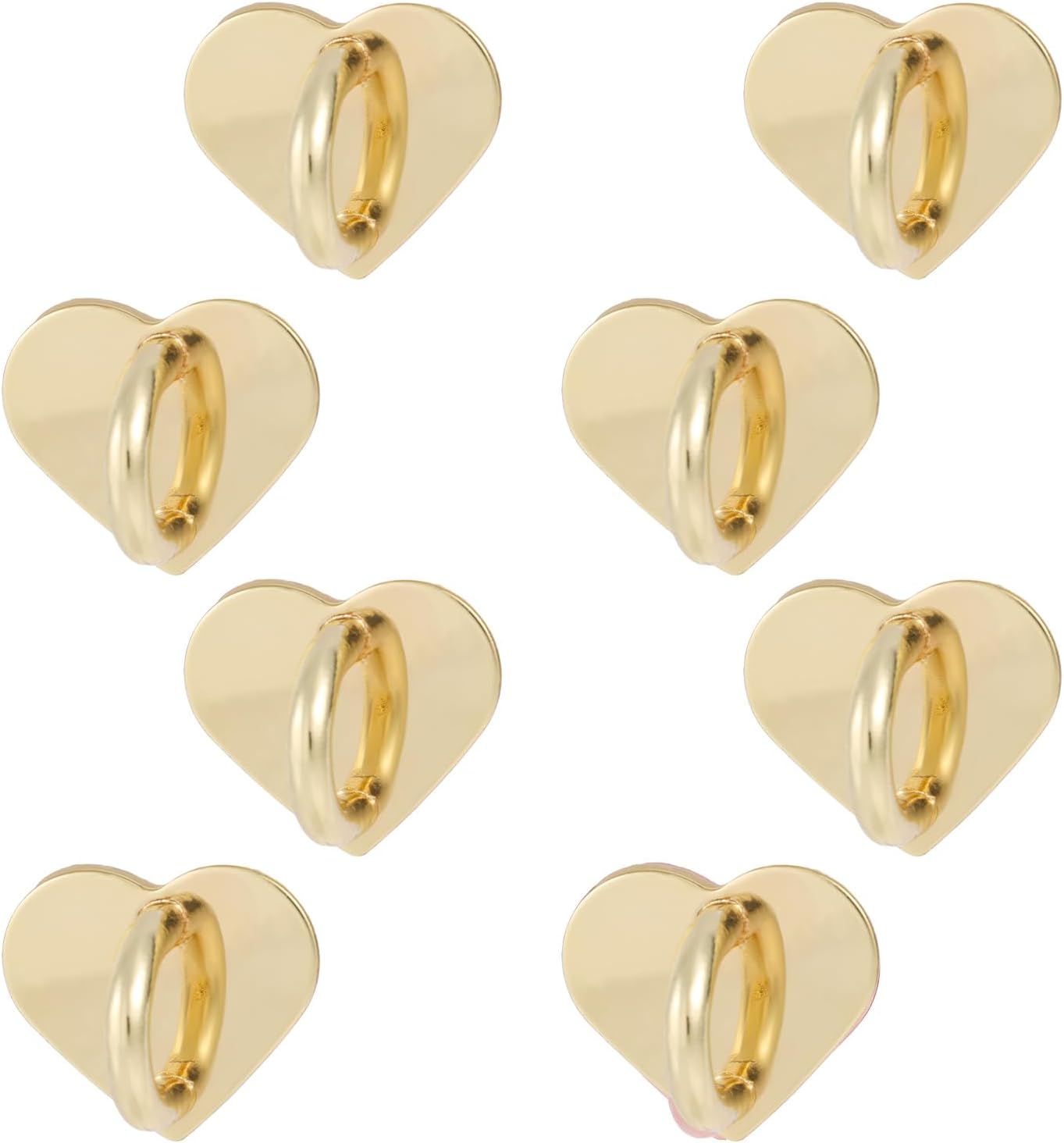 Gosknor 8pcs Heart Cell Phone Ring Holder, Cute Phone Charm Hooks Adhesive Smartphone Finger Ring Grip Sticky Metal Loop Stand for Cellphone Case Pad Tablet DIY Accessories (gold)