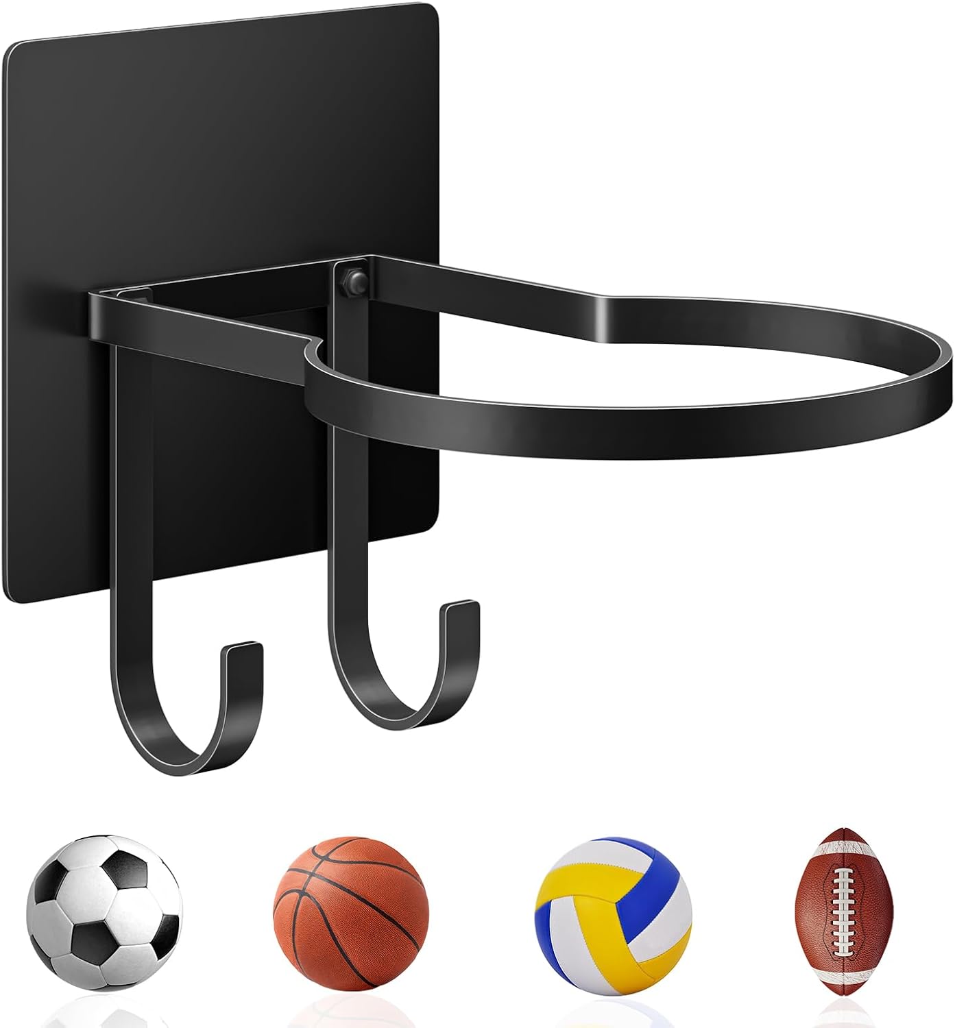 No-Drill Ball Storage Rack - Wall Mount Basketball Holder for Garage