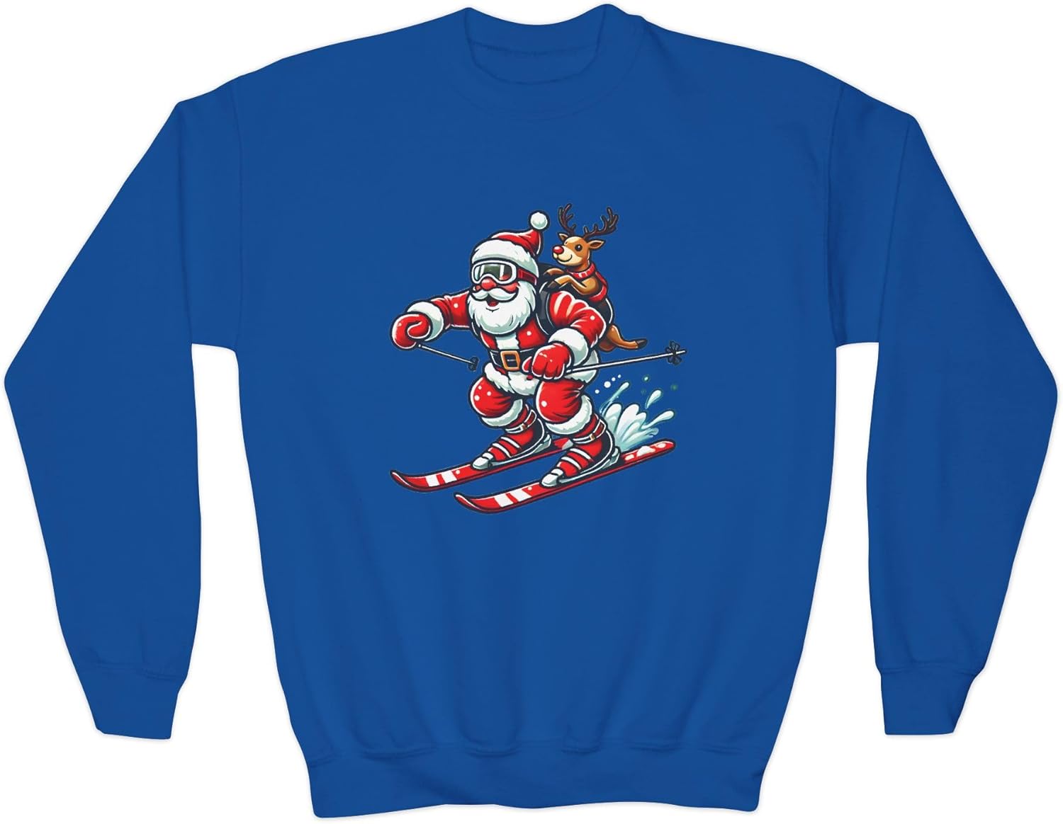Kids Skiing Sweater Santa and Reindeer Christmas Sweatshirt for Kids Youth Holiday Winter Sports lover Gifs for Boys Girls