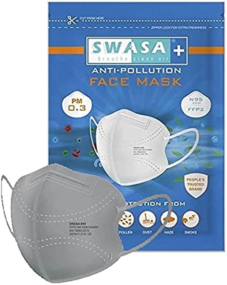 Sponsored Ad - SWASA PLUS PM0.3 Nanofiber Reuseable N95 Mask (Grey, Without Valve, Pack of 10) for Unisex (10)