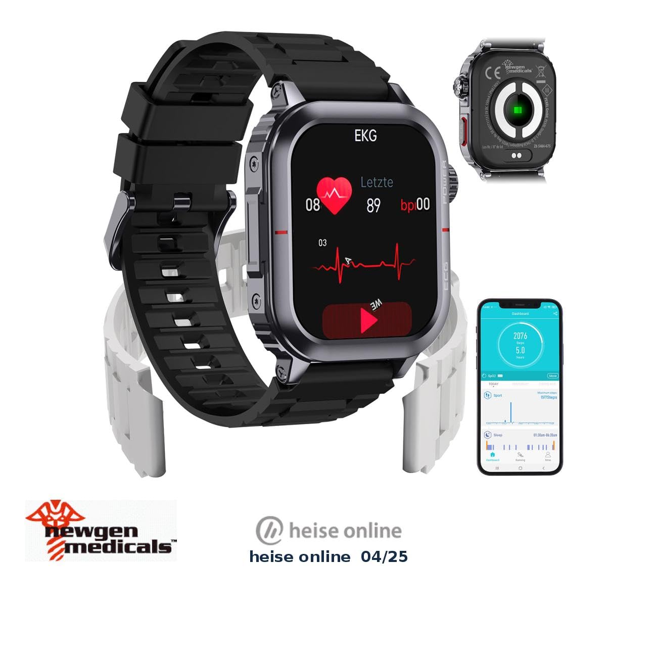 Newgen Medicals Fitnesstracker: Fitness-Smartwatch mit EKG-, Herzfrequenz- und Blutdruck-Anzeige (Uhr mit EKG, Smartwatch mit EKG-Messung, kompatibel mit Apple Watch)