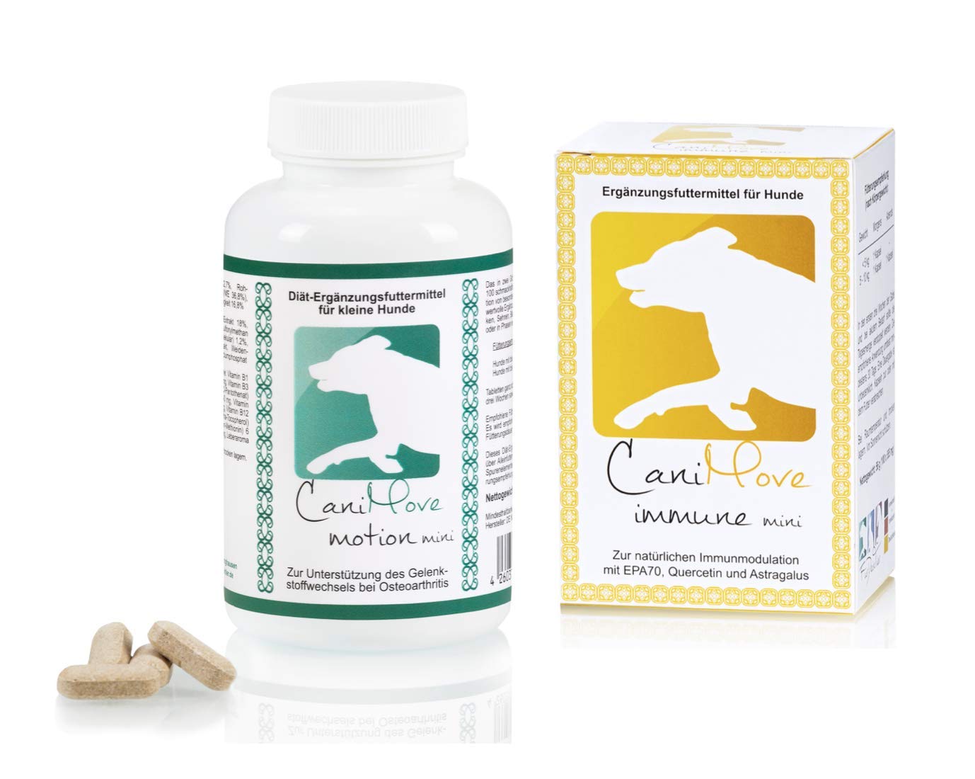 Immune (ehemals EPA70) mini & Motion mini - Das Kombipaket mit je 1 Packung für kleine Hunde zur unterstützenden Fütterung bei degenerativen Prozessen des Bewegungsapparates.