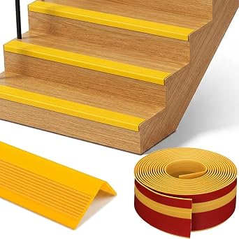 Stair Nosing Vinyl Staircase Step Edge Protector 20Ft, Yellow | Stair Edge Trim Self Adhesive Stair Nose Molding Trim Non-Slip Rubber Nose Protector for Outdoor & Indoor