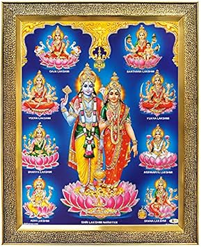lakshmi narayana/Vishnu laxmi/mahalaxmi and Ashtalakshmi Giving blessing photo frames for wall hanging/gift/temple/puja room/home decor with Unbreakable acrylic Glass for Worship
