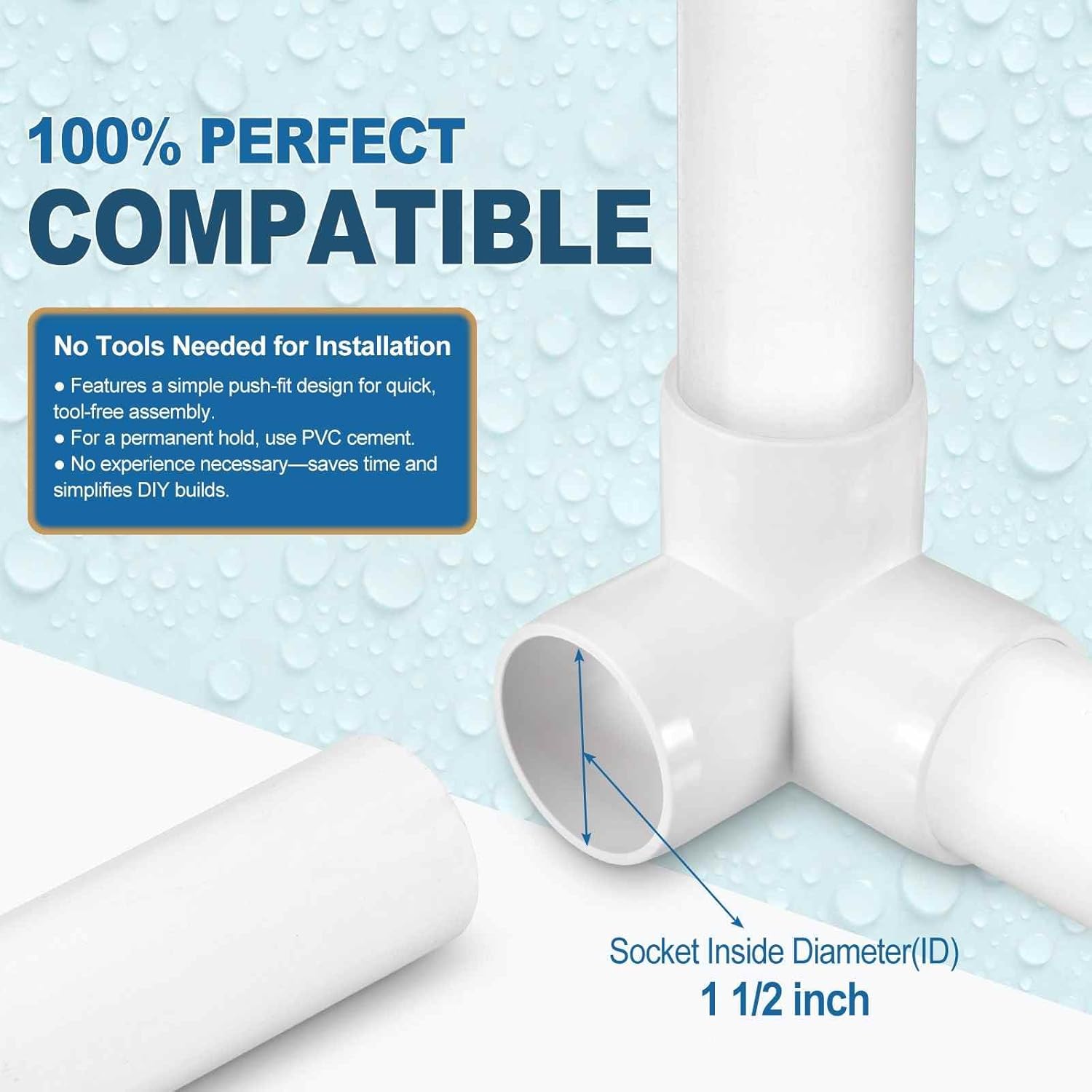 8 Pack 1 1/2" SCH40 PVC Elbow Pipe Fitting, 3-Way PVC Elbow Corner Side Outlet Tee Fitting, Furniture Grade Pipe Connectors for DIY Project, Pond Protection, Socket x Socket, White