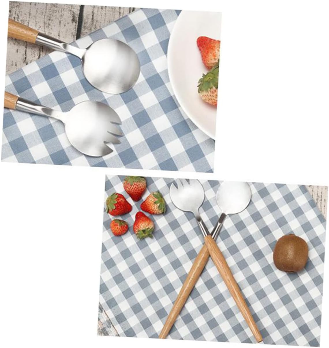2pcs Salad Server Set, Stainless Steel Fork and Spoon, Wooden Handle