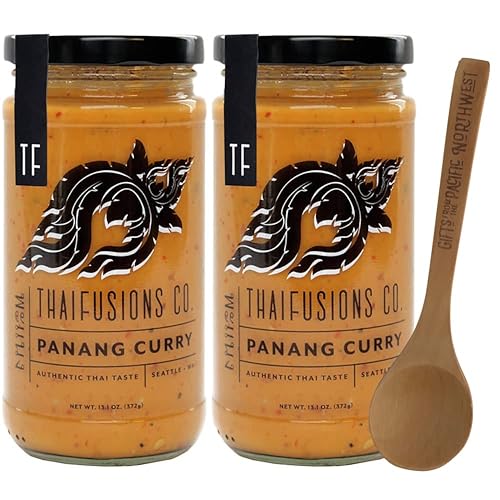Thai Panang Curry Sauce Thaifusions - Tarro de 13.1 onzas (paquete de 2) con cuchara de degustación | Set de regalo de salsa de curry por Gifts from