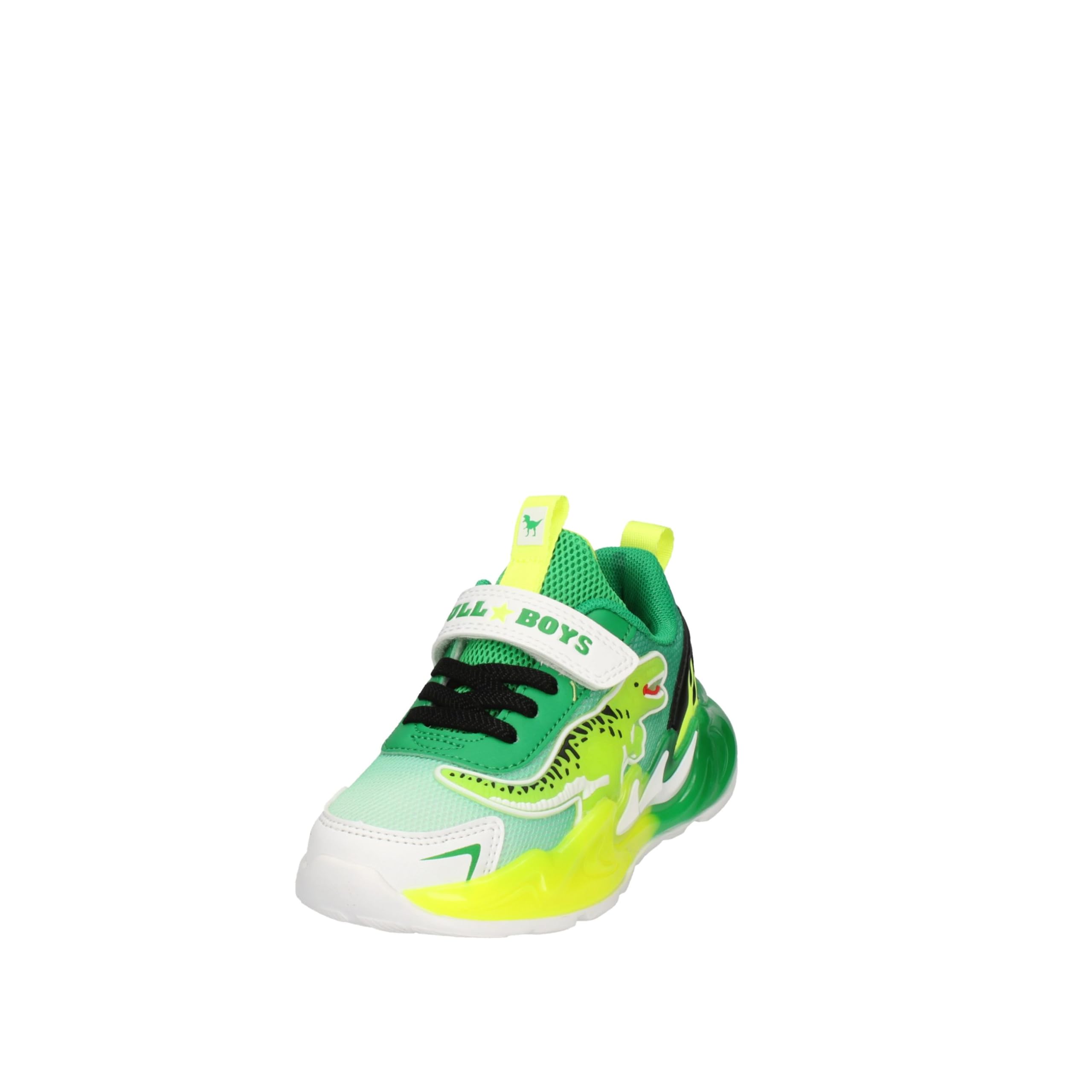 Bull Boys Schuhe mit Lichtern DNAL5117 Jurassic Rex, Grün, Klettverschluss, Dinosaurier T-Rex, gepolsterte Sohle