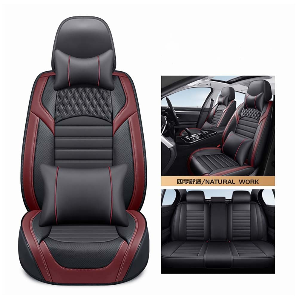 Juego Fundas Asiento Coche Cuero para Jeep Patriot SUV 2011-2026, Impermeable Cubreasientos Delanteros Traseros Protectores Interior Accesorios,F/Black-Red-Deluxe Edition