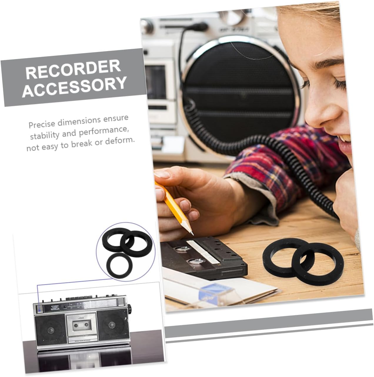 KALLORY 3pcs Idler Pulley Belt for Recorder and Cassette Tape Machine Rubber Drive Belt Compatible Portable CD Players Easy Installation