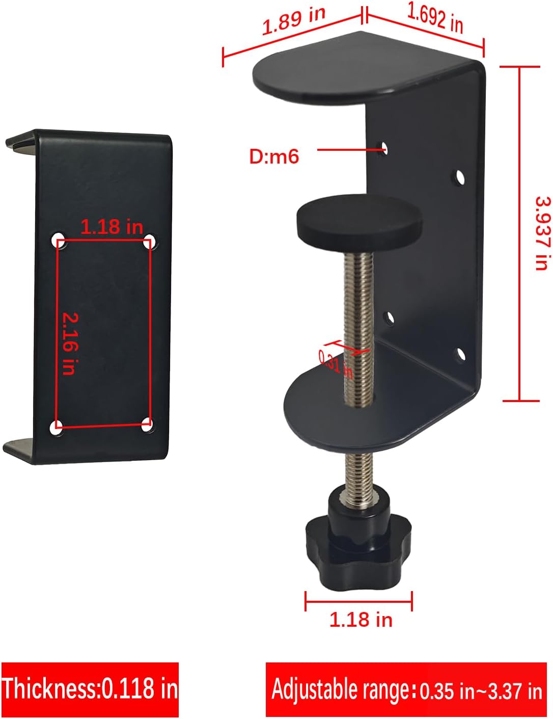 3 inch C-Clamp with Four Small Holes in the back, 2-Pack Adjustable Desk C Clamps for Range 0.35"~3.37", Versatile Clamp for Brake, Parts Assembly, Fastening, Welding, Woodwork, Metal Work