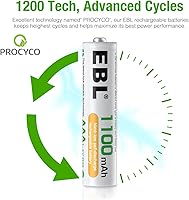 Vista 7 de EBL Baterías AAA recargables 8 paquetes de alta capacidad 1100mAh con cargador de batería recargable individual LCD AA/AAA