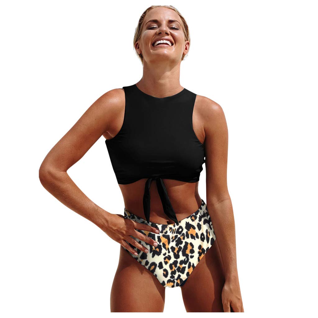 Leopard Tankini High Waist Swimsuits Womens NRUTUP Cute Tie Front Two-Piece Midkini Beach Bathing Suits Beachwear