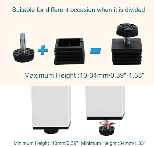 Miniatura 3 de uxcell Pies de nivelación 0.984 x 0.984 in Inserción cuadrada muebles nivelador ajustable 4 juegos