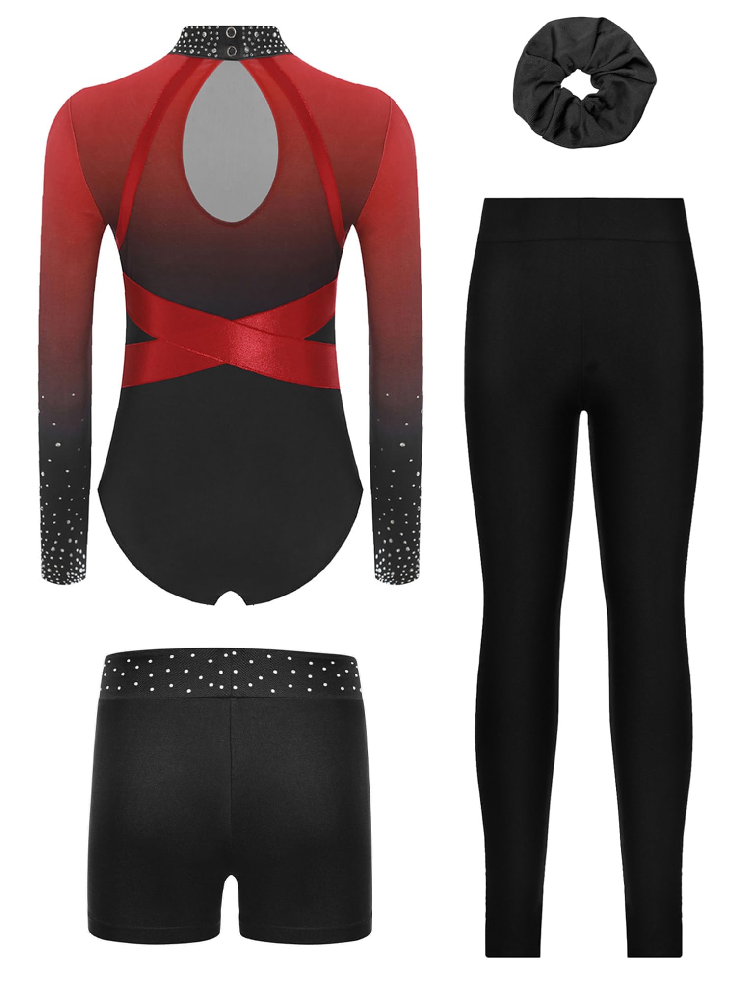 dPois Maillot De Gimnasia De Manga Larga para Niña Leotardo con Pantalones Cortos Y Leggings Mono De Patinaje Artístico Competición