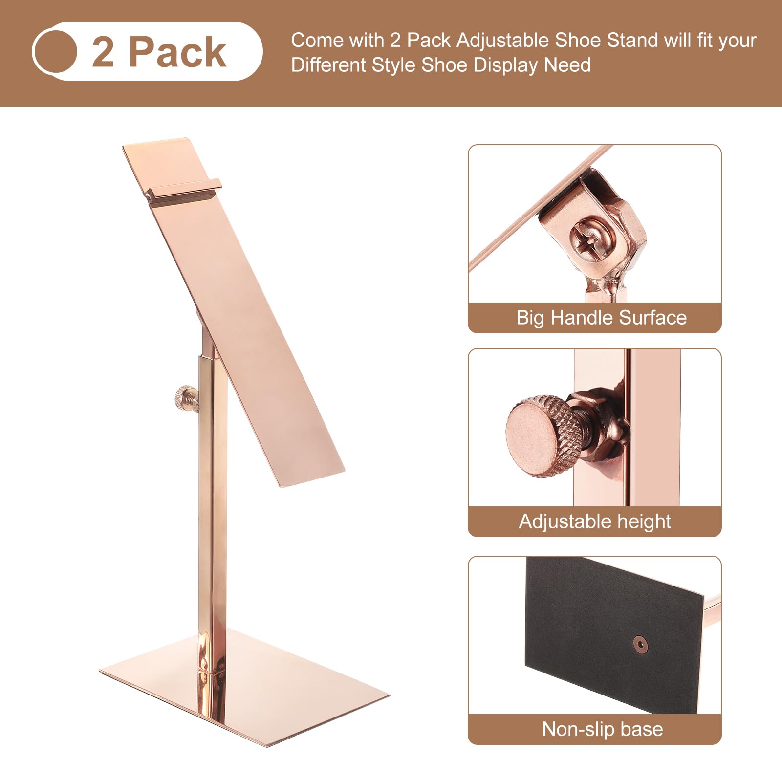 Metal Schoenenhouder Roségoud QUARKZMAN Schoenen Display Standaard – Verstelbaar, Metaal, Roségoud – Set Van 2 Verstelbare Schoenenhouder