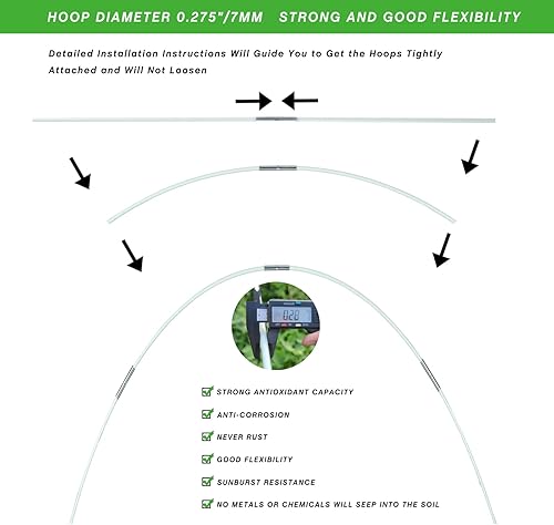 Miniatura 6 de Aros de invernadero para túnel de cultivo, 0.28 pulgadas de diámetro, 5 juegos de aros de jardín de 7 pies de largo, kit de invernadero, marco de