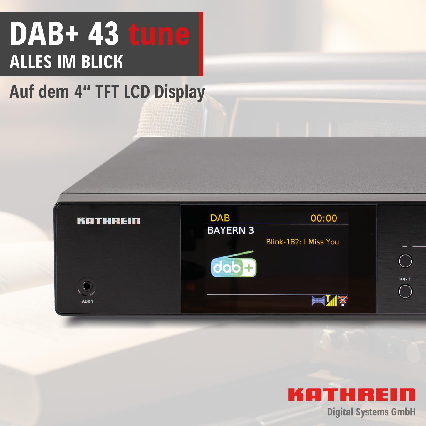 KATHREIN Internetradio DAB+ 43 Tune mit DAB+ und UKW-Empfang zur Erweiterung Einer HiFi Anlage, 2,4 GHz WLAN, Bluetooth, SpotifyConnect, Musik Streaming per UPnP | 4″ Farbdisplay, Streamingdienste Amazon Music, Spotify, Deezer, Bluetooth Audio Streaming,