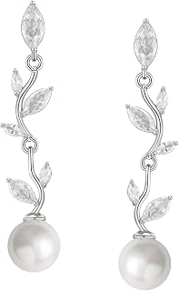 Cubic Zirconia Pearl Drop Wedding Earrings for Brides, Ivory Bridal Pearl Earrings for Bridesmaid Jewelry Gift