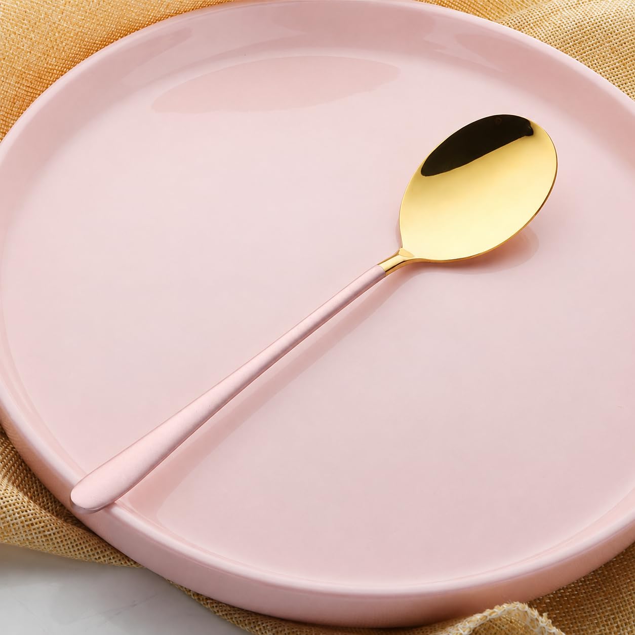 Premium Multipurpose Gold Finish Stainless Steel Long Handle Spoon | Table Spoons for Home, Kitchen, Restaurant & Hotel | Rust Resistant, Dining Spoons (PACK 0F 4 GOLD-PINK)-image-11