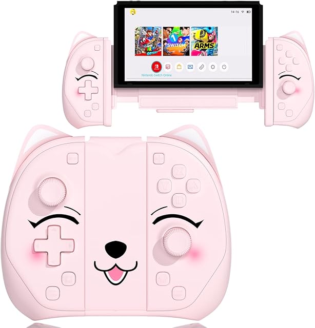 Wireless Controller for Switch, Mytrix Macro Button/Wake Up/Turbo/Vibration/Motion Functions, L/R Switch Controller,  for Switch/Switch Lite/Switch OLED, Pink Cat
