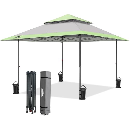 EAGLE PEAK 13x13 Straight Leg Pop Up Canopy Tent Instant Outdoor Canopy Easy Single Person Set up Folding Shelter w/Auto Extending Eaves 169 Square Feet of Shade (Gray)