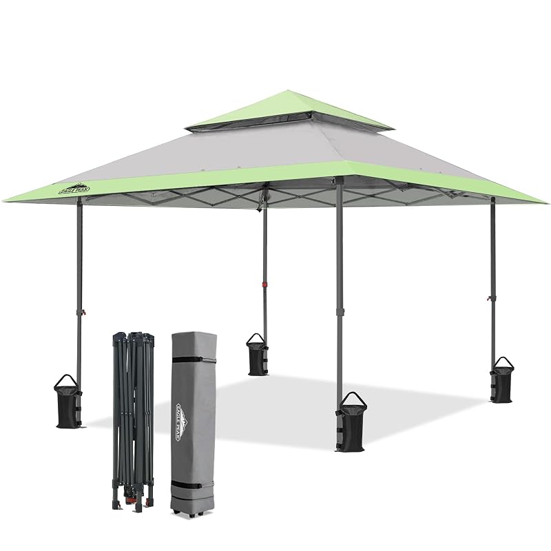 EAGLE PEAK 13x13 Pop Up Canopy Tent, Auto Extended Eaves, Gray | Easy Setup, Heavy Duty Outdoor Canopy Tent, Pop Up Gazebo for Backyard, Patio, Camping & Parties, Wheeled Carry Bag, UPF 50+