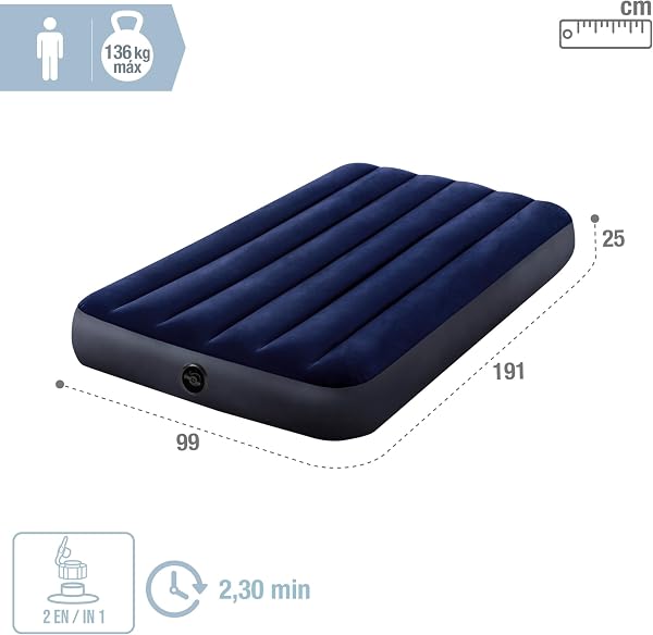 Intex Colchón hinchable Dura-Beam, Cama de aire inflable para camping Color Azul, acampada - 4