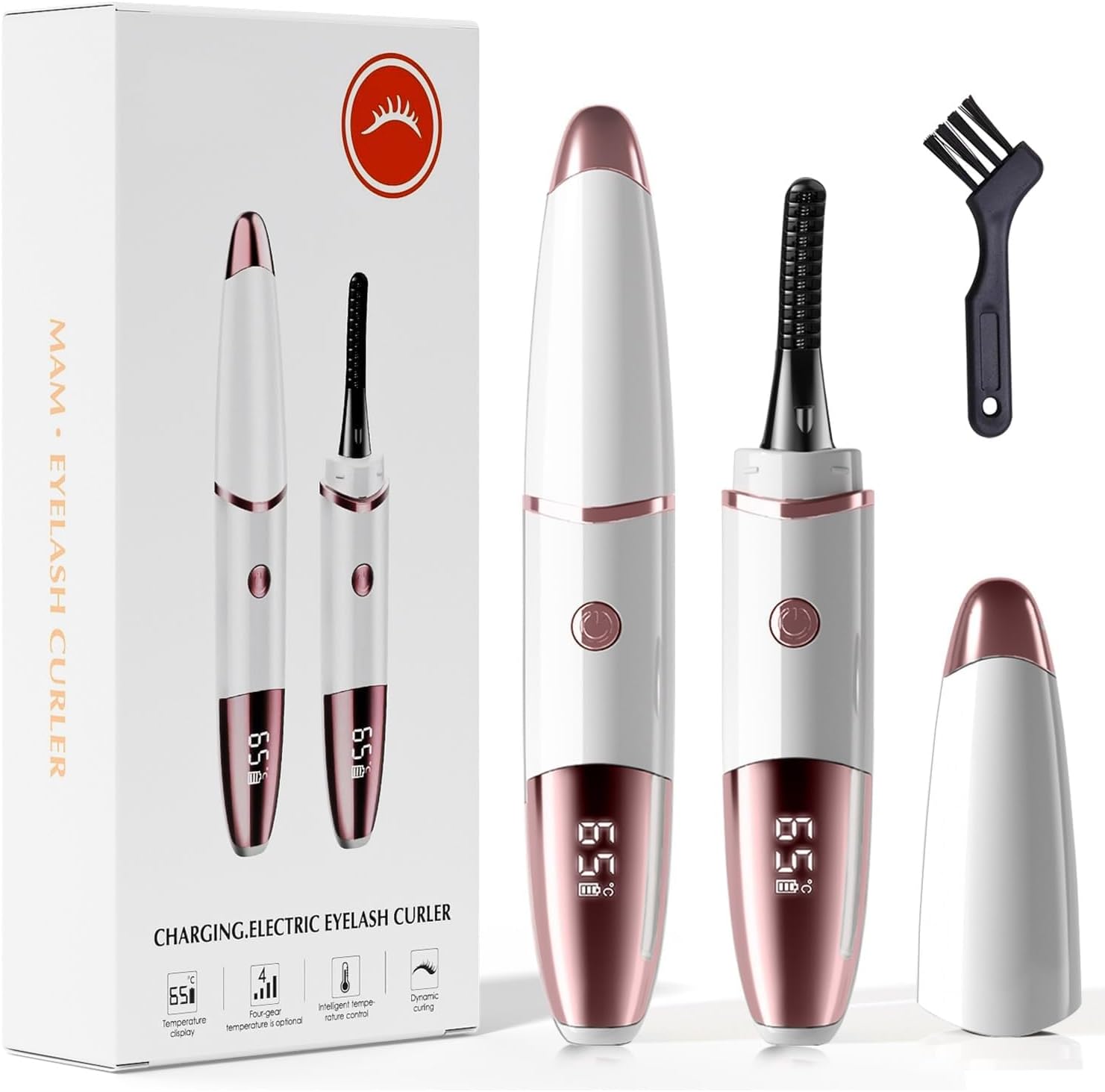 Heated Eyelash Curler, Fast Heat up Within 10s, 24 Hours Long Lasting, Rechargeable Electric Eyelash Curler, Temperature Control, Mini Lash Curler Safe Anti-Burn Eyelash Curle, with LED Display-White Heated Eyelash Curler, Fast Heat up Within 10s, 24 Hours Long Lasting, Rechargeable Electric Eyelash Curler, Temperature Control, Mini Lash Curler Safe Anti-Burn Eyelash Curle, with LED Display-White