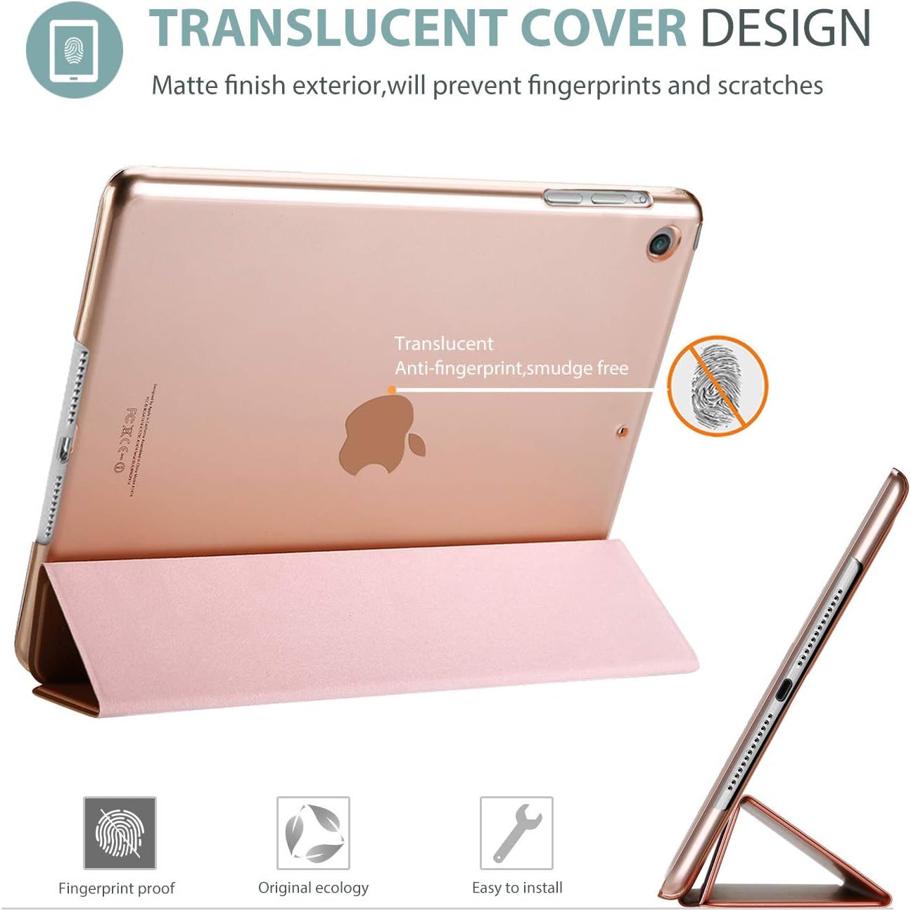 ProCase Smart Case for iPad Air 1st Generation 9.7 Inch, Protective Cover for iPad Air 1 Edition 2013 Model (A1474 / A1475 / A1476) -Rosegold
