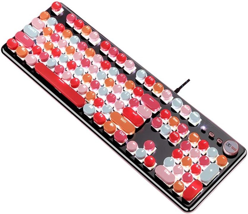 Amazon.co.jp 職業キーボード メカニカルゲーミングキーボードピンク104キーレトロラウンドキーキャップ有線Gaming