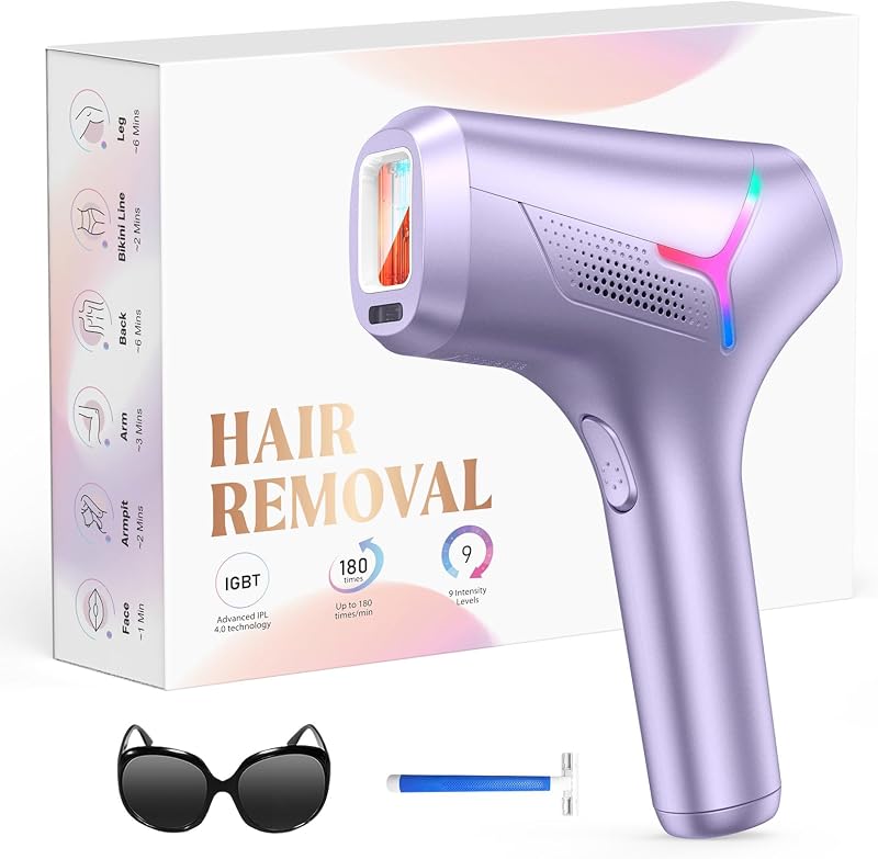 LYSMOSKI Depilación Láser para Mujeres y Hombres, Dispositivo de Depilación IPL en Casa con Ventana de Tratamiento de 5,2 cm², Casi Indoloro, Resultados Visibles en 2 Semanas, Tratamiento de Cuerpo Completo en 8 Minutos,Púrpura