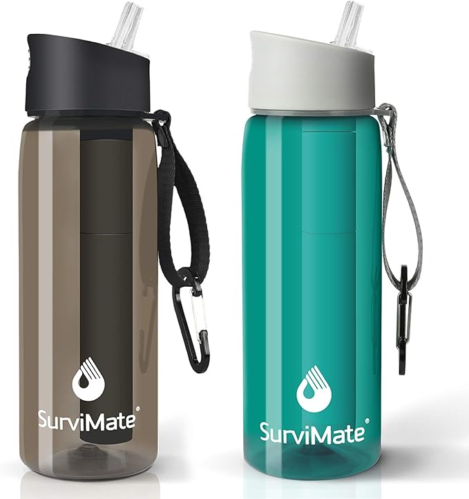 SurviMate Purified Water Bottle for Camping, Hiking, Backpacking and Travel, BPA