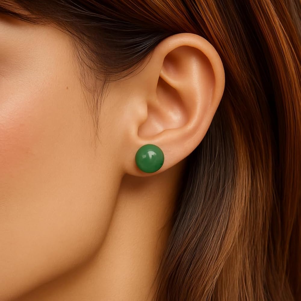 Amazon | Belacqua ナチュラルグリーンラウンドジェイドスタッド  