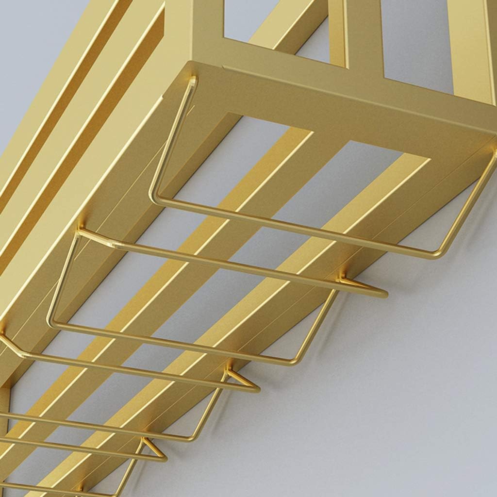 Hanging Wine Rack Wall Mounted Wine Rack, Metal Wine Bottle & Glass Holder, Holds 6 Bottles, 6 Glasses, Wine Shelf for Bar/Kitchen/Cabinets Wine Bottle Holder/Gold