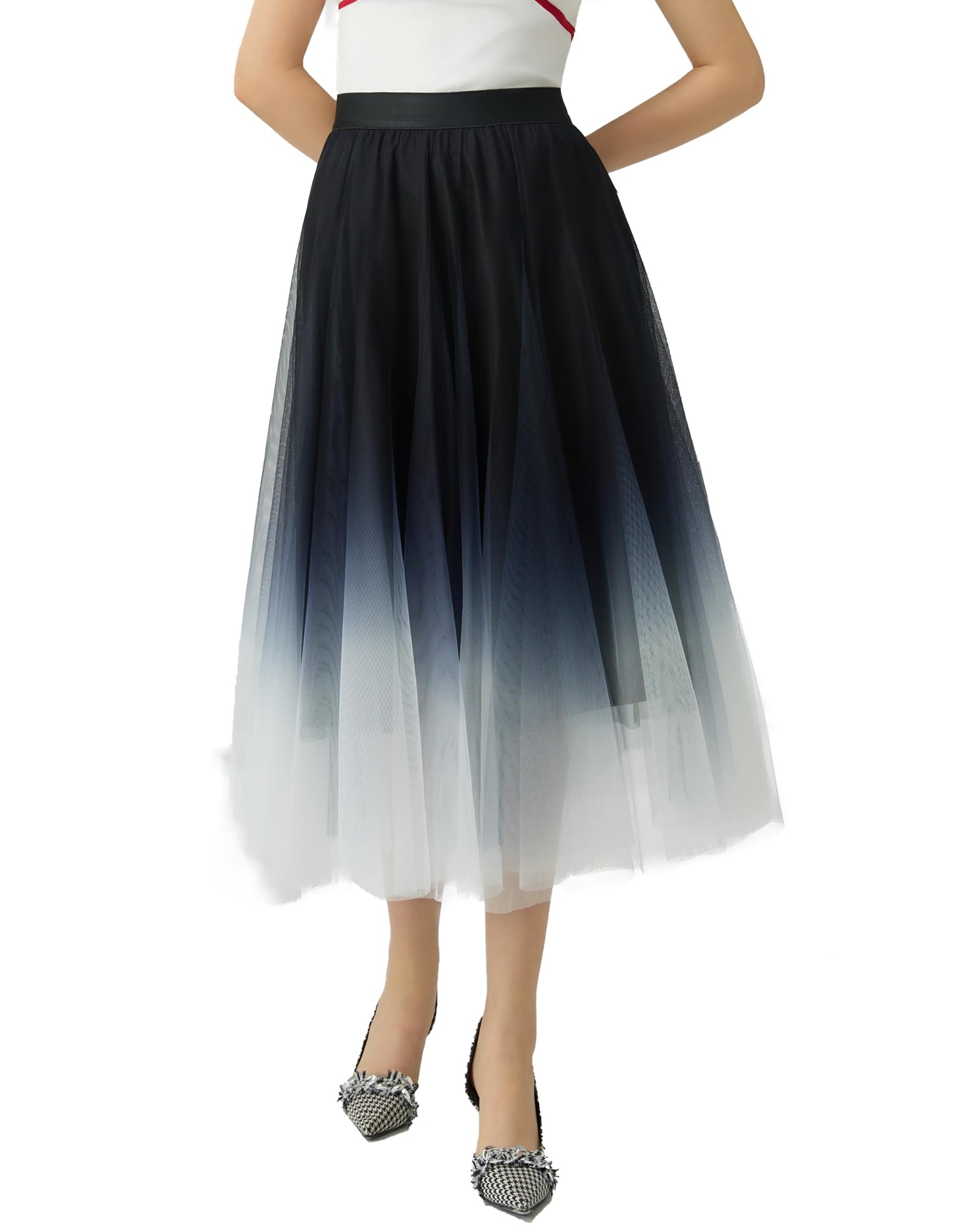 Women’s Tulle Skirts Midi Elastic High Waist Pleated Mesh Flowy A-Line Party Long Tutu Skirts…
