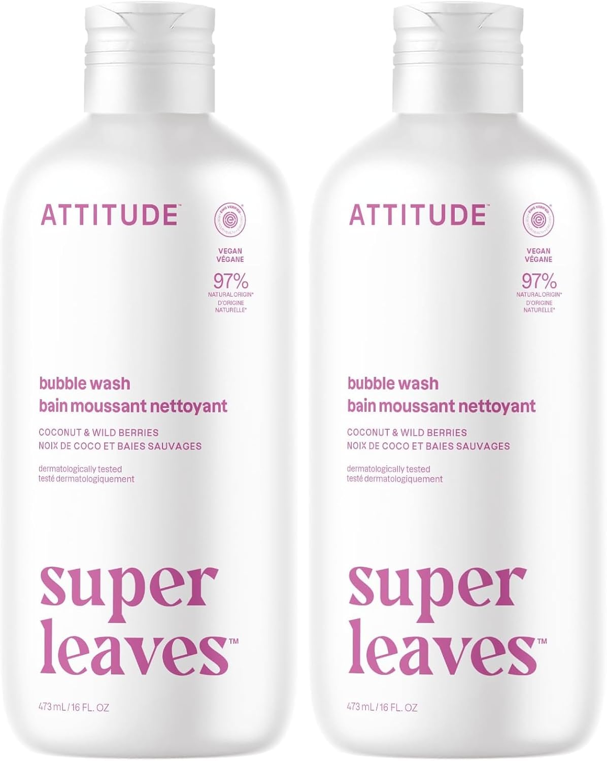 ATTITUDE Bubble Bath, EWG Verified, Plant and Mineral-Based, Dermatologically Tested, Vegan Body Care Products, White Tea Leaves, 16 Fl Oz (Pack of 2)
