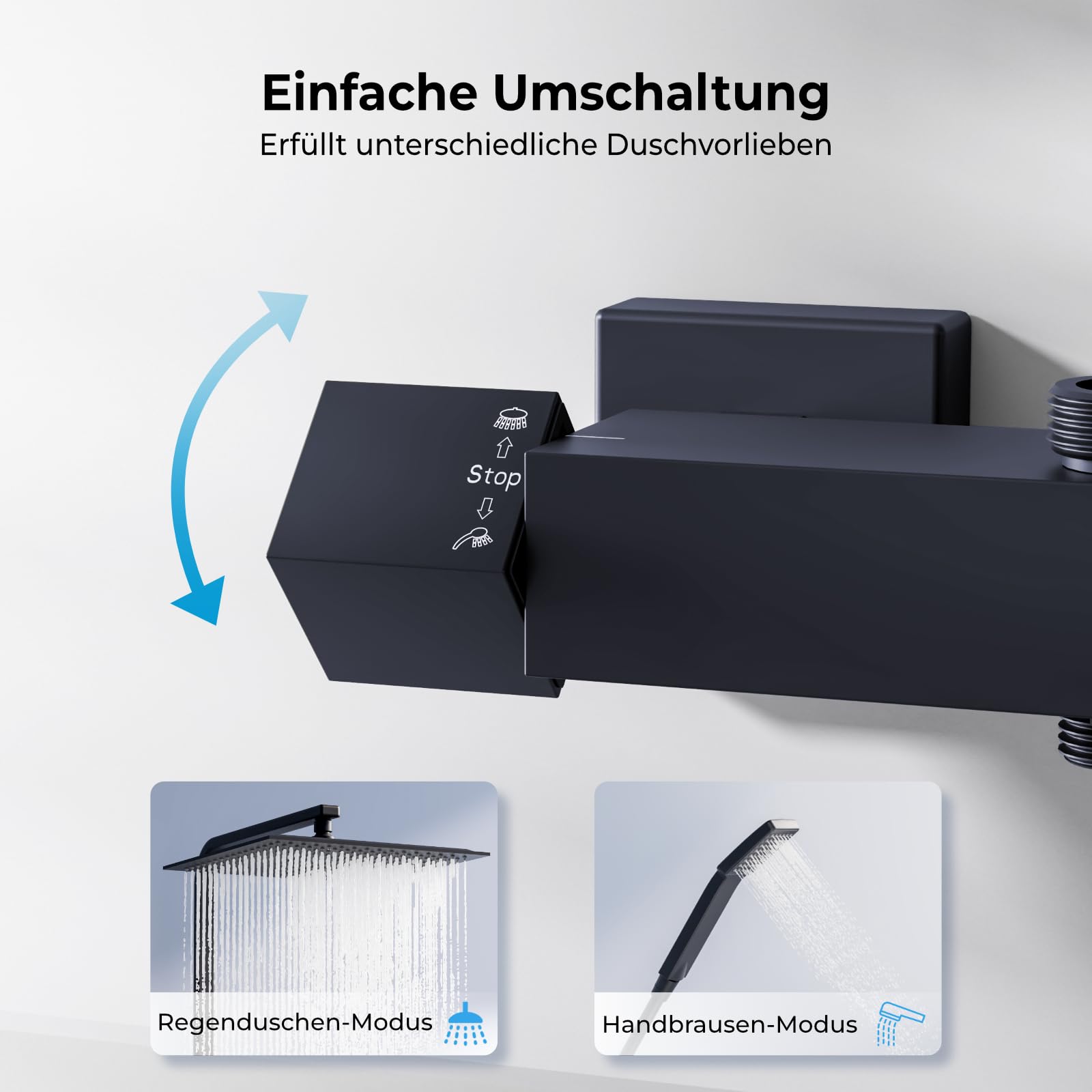 Heilmetz Duschsystem Schwarz Duschsystem mit Thermostat Regendusche Duschset, 304 Edelstahl Duschsäule mit Kopfbrause und Handbrause, Eckig 20x20cm Regenbrause HöHenverstellbar Duschstange 800-1180mm