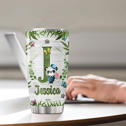 Miniatura 4 de Vaso de café personalizado con inicial de panda, taza de viaje con tapa, nombre personalizado, regalos de cumpleaños para mujeres, niñas, mamá,