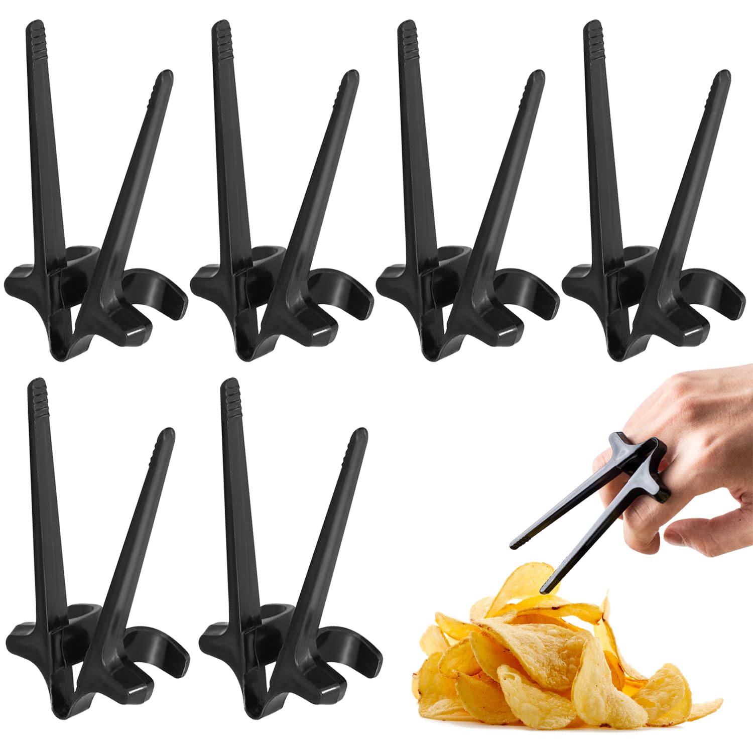Vingerstokjes, zwart, 2 stuks, hand-free vingersnacking-eetstokjes