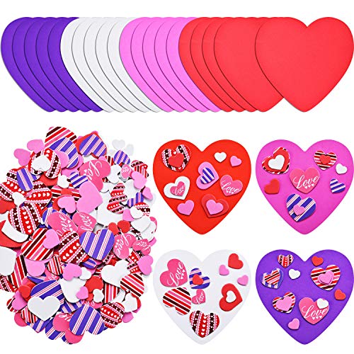 320 Pieces Valentines Foam Heart Craft Set Includes 20 Colorful Foam Hearts and 300 Self-Adhesive Heart Stickers for Valentine's Day DIY Craft Supplies
