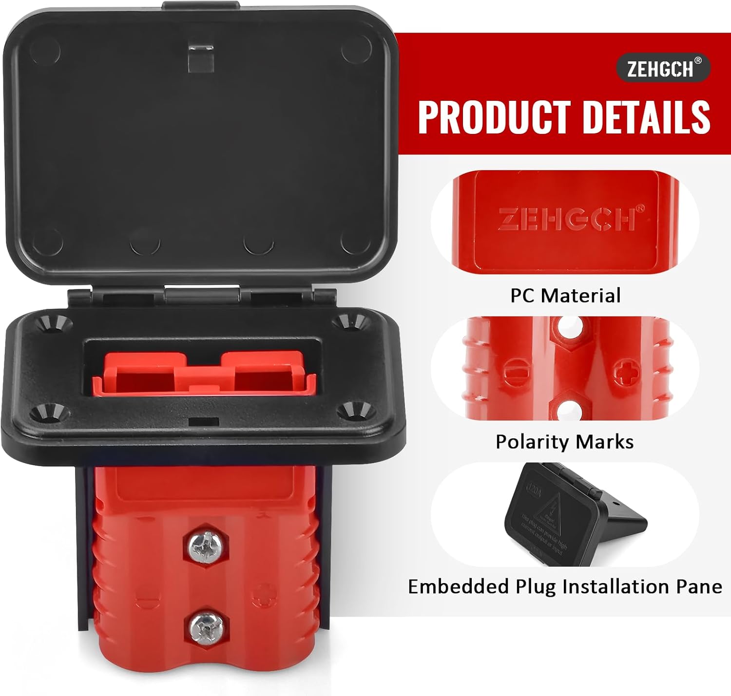 2PCS 600V Battery Quick Connect/Disconnect Electrical Connector Plug Kit with Flush Mount Dust Cover (Red,120A 2AWG)
