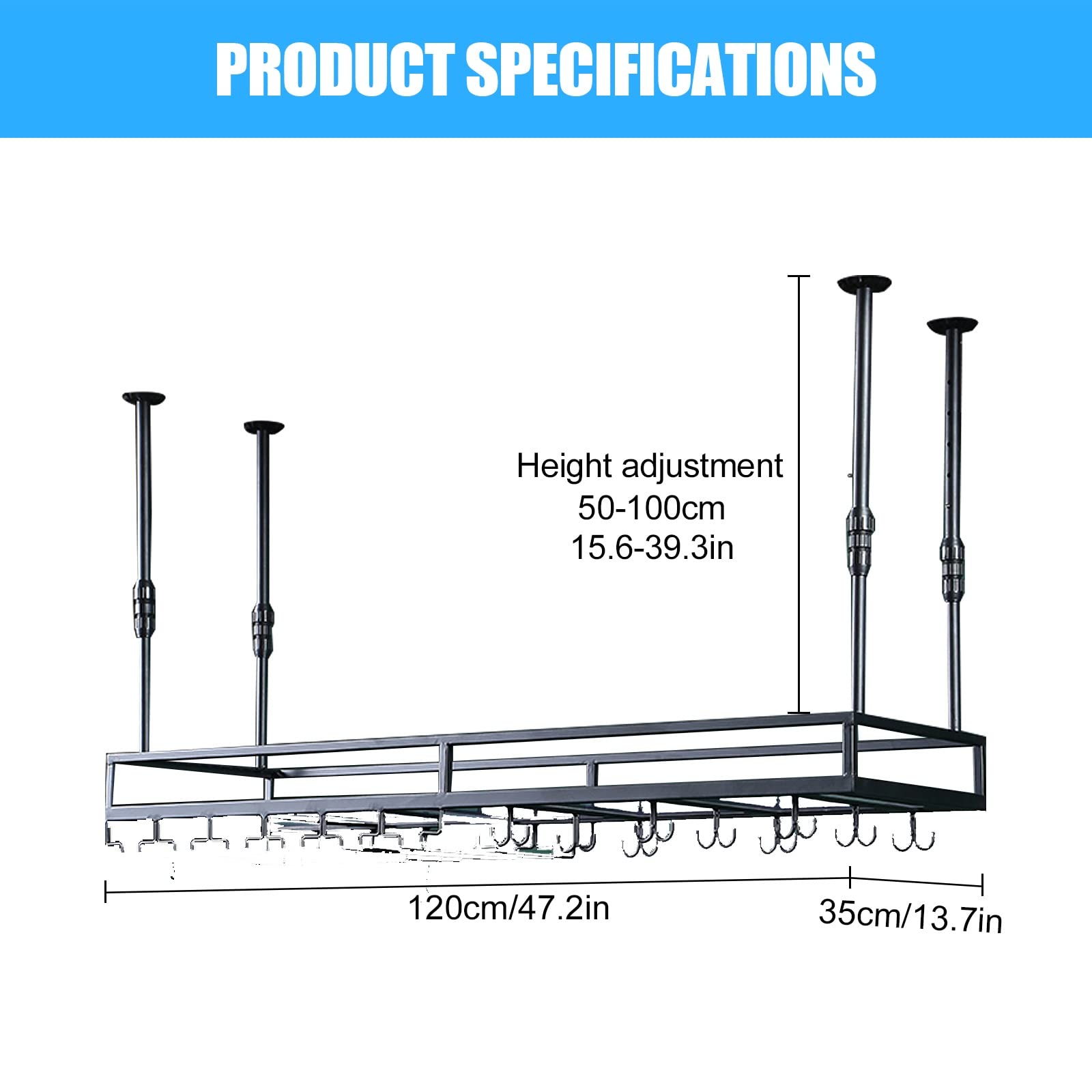 Ceiling Wine Glass Rack, Hanging Metal Wine Rack Cabinet, 19.6-39.4 inch Height Adjustable Wine Bottle Rack, Wine Glass Storage Rack for Different Types of Goblets Ornament, for Bar Kitchen