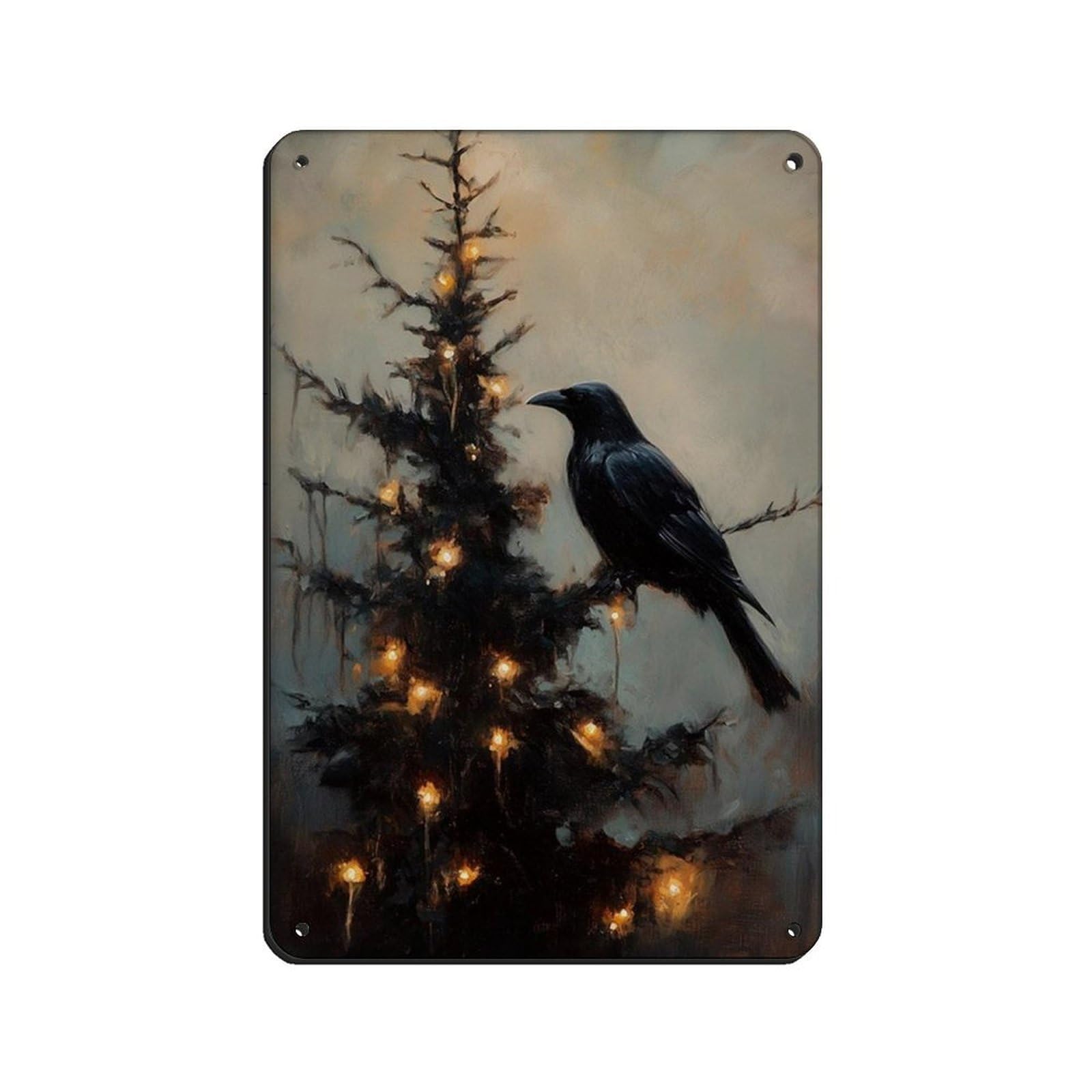 Raven on Christmas Tree Art, Gothic Crow Retro Poster Metal Tin Sign Chic Art Retro Iron Painting Bar People Cave Cafe Family Garage Poster Wall Decoration 8x12inch(20x30cm)
