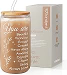 Floral Cup 16 Oz Can Glass with Bamboo Lid and Straw - Flower Glass Cup Gifts for Women - Wildflower Drinking Coffee Gifts