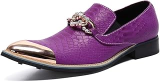 Sapatos de condução masculinos masculinos biqueira de aço sem cadarço casual mocassim sem cadarço para mostrar couro genuíno (Color : Purple, Size : G-45)