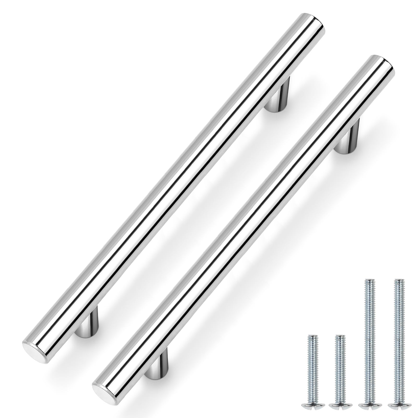 Probrico 30 Pack|6-3/10 inch Drawer Pulls Stainless Steel, Modern Polished Chrome Cabinet Pull, Round T bar Handles Dresser Drawer knobs, Kitchen Cabinet Knobs 8-3/4 inch Overall Length