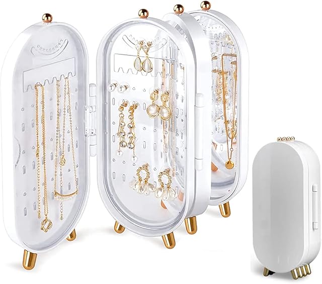 TINGFENG Earring Holder with Mirror Foldable Jewelery Stand Earring Stand Organiser Holder Multi-Function Screen Shaped Metal Jewelry Display Stand for Earrings Ear Studs Thin Necklace