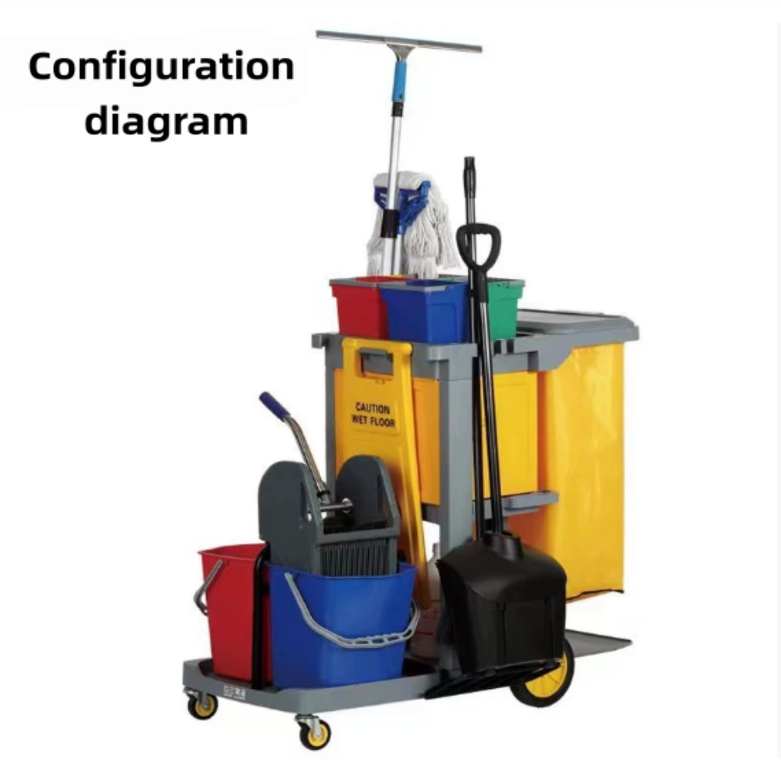 Carrito de limpieza de 3 estantes con bolsa de colección de 15 galones, para uso de limpieza, hotel, servicio de habitaciones, limpieza